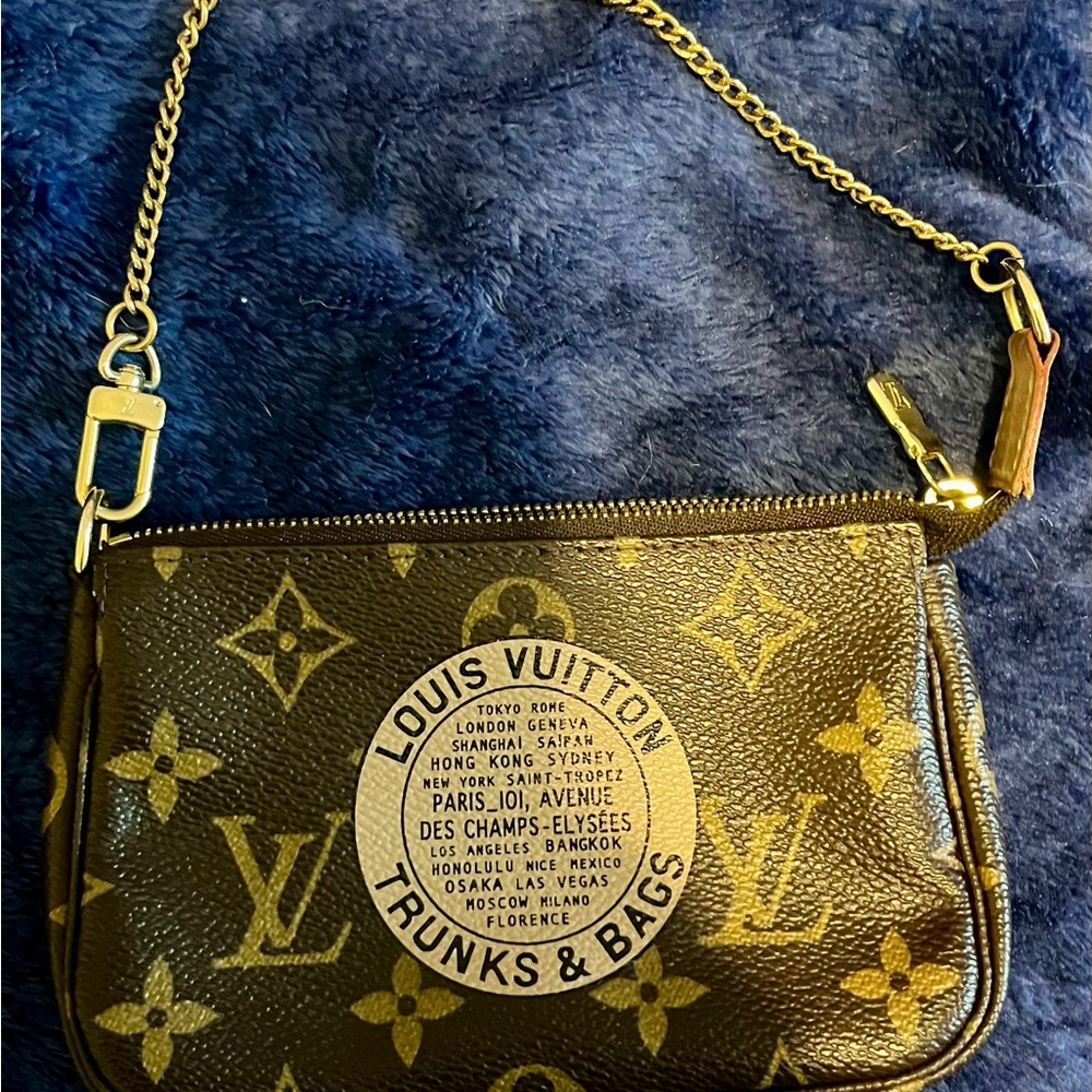 Louis Vuitton Monogram Trunks & Bags Mini Pochette with Gold Chain